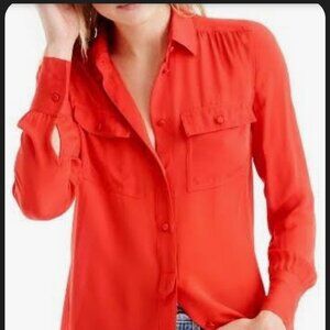 NWT J Crew Blythe 100% Silk Georgette Shirt Poppy Red Size 6